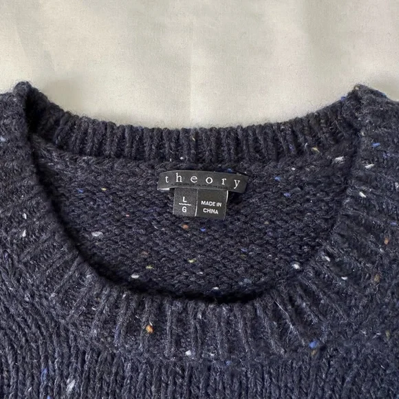 Theory Short Sleeve Speckled Wool Sweater Navy Blue Size Large - Picture 5 of 10